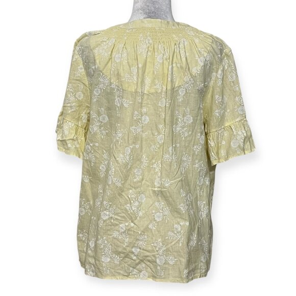 Naturals D&CO. Linen Blend Floral Button Front Blouse Yellow Size M Light Summer - Picture 2 of 8